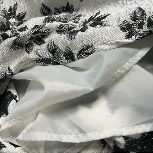 Metallic Silver & Black Flower Brocade Fabric Shimmery Fancy Cupcake Skirt Sz L